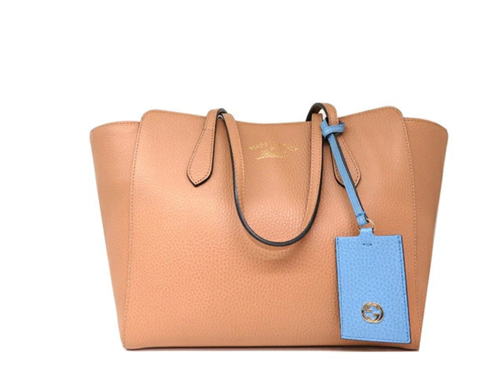 Gucci Swing Tote Bag Calfskin Beige Cream Blue